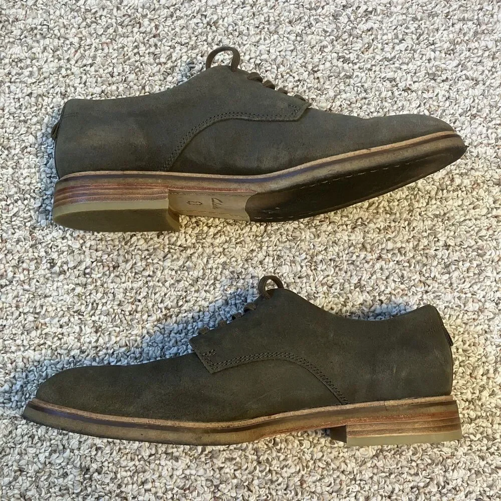 Clarks Mens Lace Up Shoes Size 12 M Gray Suede Oxford Work Office Comfort Classy